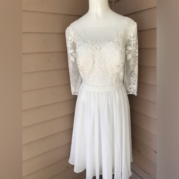 NWT. JJ’S House formal white dress, size: 16 / Length 412 “ long. Ivory - Picture 9 of 16